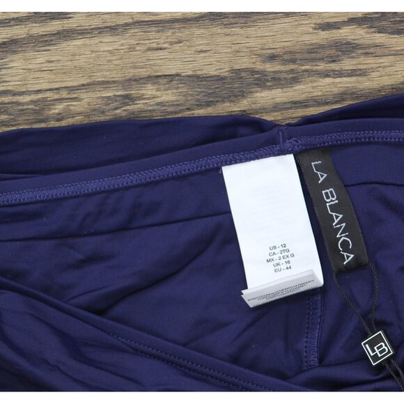 La Blanca Goddess Shirred Band Hipster Bikini Swimsuit Bottom Indigo Blue 12 - Picture 5 of 7